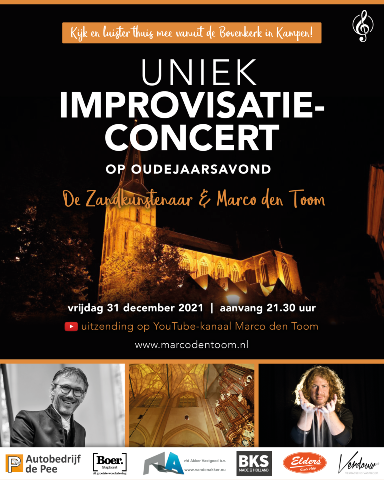 Online-oudejaarsavondconcert met Marco den Toom en de Zandkunstenaar in de Bovenkerk