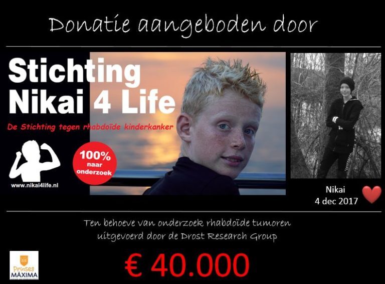 Stichting Nikai 4 Life overhandigt € 40.000 euro aan Jarno Drost Research Group